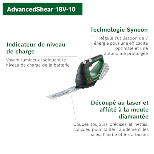 Bosch Cisaille à gazon sans fil AdvancedShear 18V-10 - 85 m² par charge, lame herbe et haies, 18V sans batterie